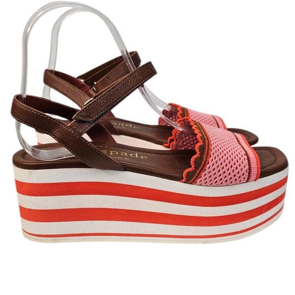 Kate Spade Womens High Rise Spade Wedges, Striped, Platform, Leather, Size 7.5 - Picture 8 of 11